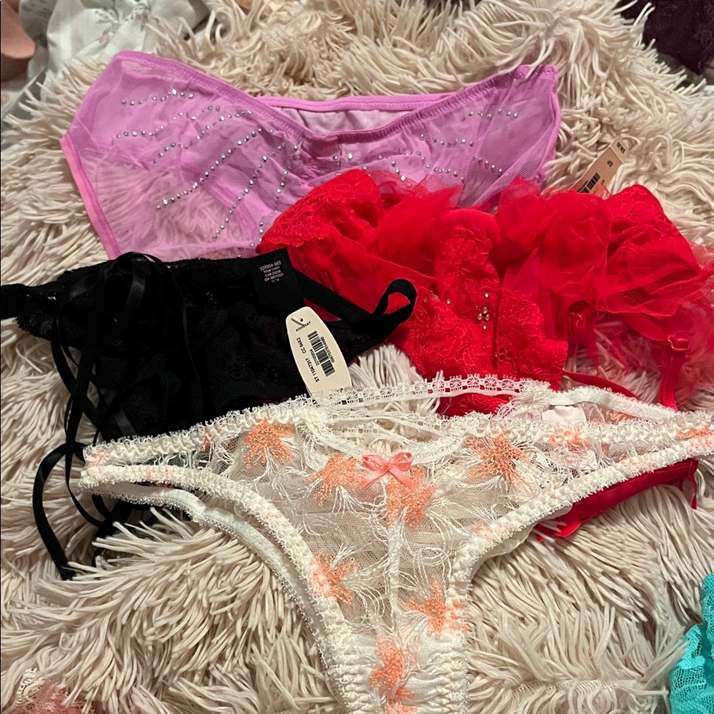 Victoria's Secret Lace Panties Set - Purple, Red, Black, White With Orange